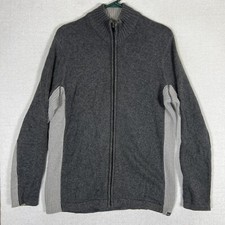 Eddie Bauer Full Zip Cardigan Mens Medium Knit Outdoors Mock Neck Gray Classic