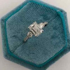 14K White Gold Plated 2Ct Emerald Cut Lab-Created Diamond Women Engagement Ring