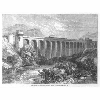 POWYS Knucklas Viaduct Central Wales Railway - Antique Print 1865