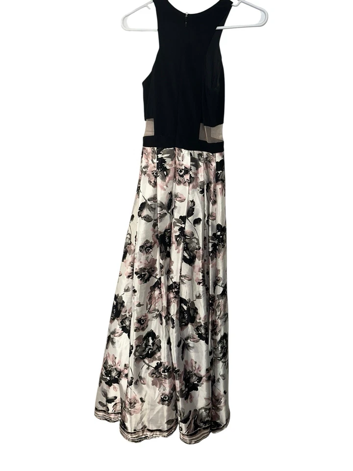 Vestido recortado Blondie Nites Stacy Sklar Illusion con falda floral Charmeuse talla 1 Foto 4 de 4