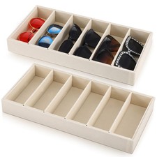 2 Pack Sunglasses Organizer Tray 6 Grid Jewelry Glasses Holder Storage Organi...