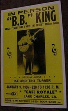 BB B.B. KING VINTAGE 1956 1950'S BLUES guitar CONCERT POSTER tina turner art la 