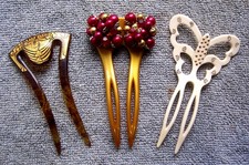 Three vintage hair combs in various styles NO US IMPORT FEES