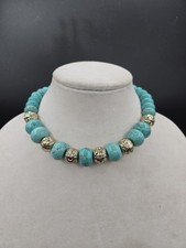 Vintage Turquoise Silver Chunky Beaded Statement Necklace