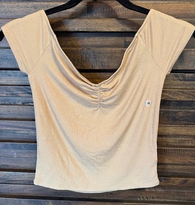 Y2K American Eagle Yellow Ruched Shirt MED Capsule Ribbed Crop Bella Swan Elena