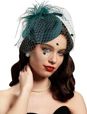 Fascinator Hats 20s 50s Derby Hat Pillbox for Women Tea Party One Size Green