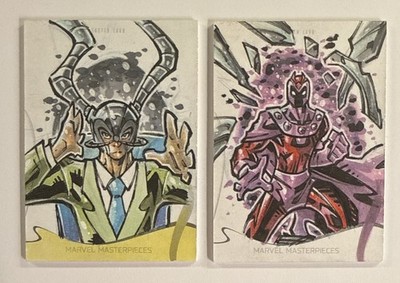 Marvel Masterpieces 2022 Sketch Cards - Magneto And Prof X - Jarod Vickery
