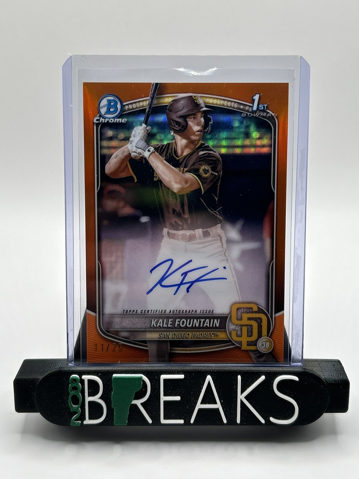 2025 Bowman Chrome Kale Fountain Auto Orange Refractor 1st Prospect #/25 Padres
