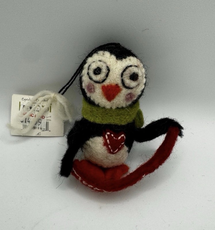 Cupcakes And Cartwheels Flocked Christmas Ornament Penguin Merry Christmas