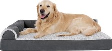 Furhaven Orthopedic Dog Bed Jumbo XL L-Shaped Chaise Plush Faux Fur Stone Gray