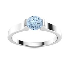 Solitaire 5MM Round Shape Aquamarine Gemstone 925 Sterling Silver Stackable Ring