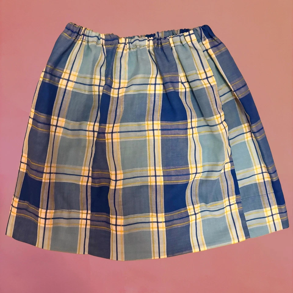 Mini-saia xadrez vintage anos 60 azul e branco com faixa de cabeça correspondente MOD Gogo - Imagem 3 de 4