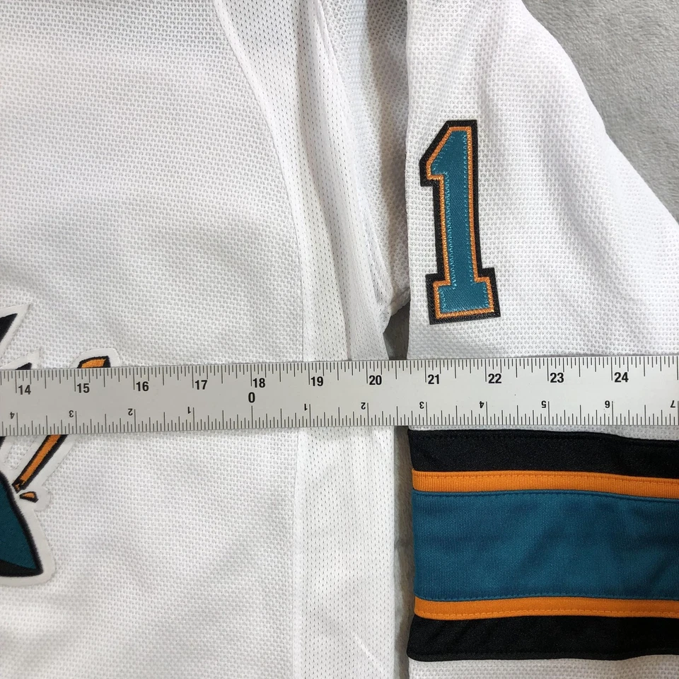 Camiseta deportiva para mujer San Jose Sharks grande blanca verde azulado NHL hockey Niemi 31 visitante Reebok Foto 3 de 4