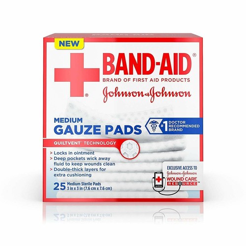 Band-Aid Garza Media Pastiglie Pronto Soccorso con Doppio Strato Spessore Confezione da 25 Pezzi