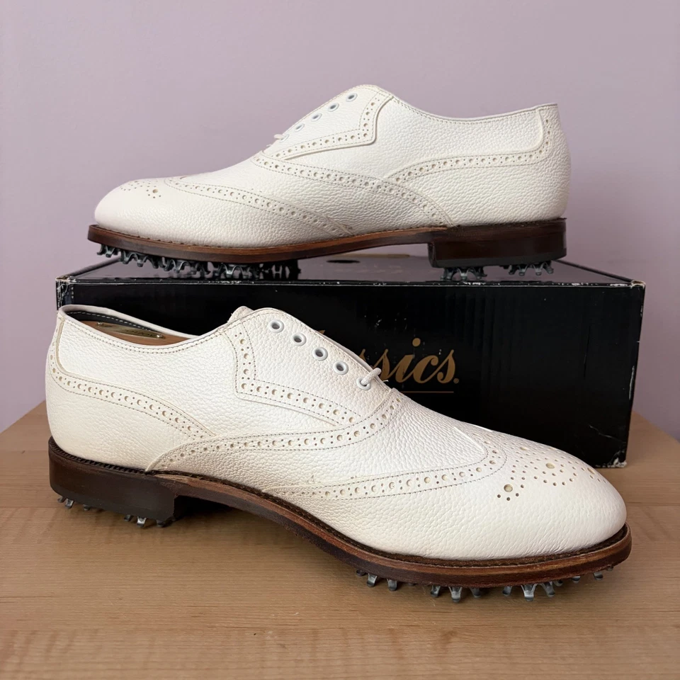 NEW FootJoy Classics White pebble Leather brogue wingtip golf shoes Men's 9.5C - Image 3 of 4