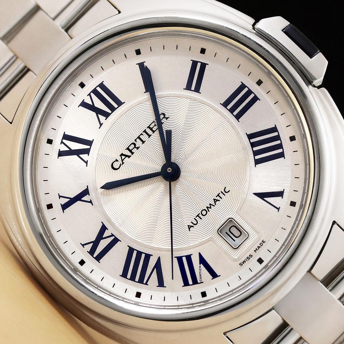Cartier Watch Cles Silver Guilloche Dial Roman Index Date Back Slotted SS Cartier Cle De W4CL0005 31 MM Silver-tone Dial Pre-owned main image 2