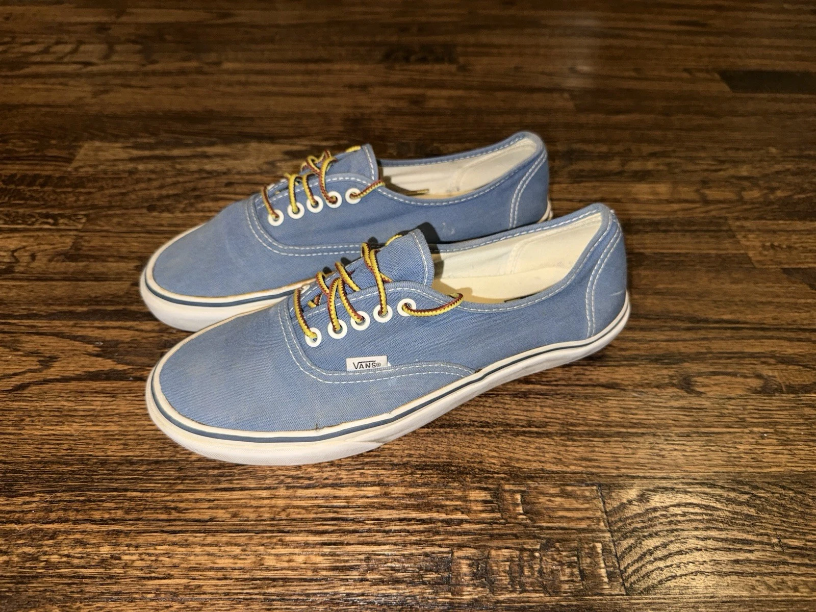 Vans Authentic Skate Shoes Canvas Low Top Sneakers Blue w/ Yellow Laces Size 10