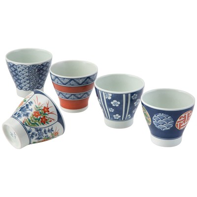 Saikaitoki Hasami-Yaki Teacup Set Of 5, Approx. 250Ml, With Brocade Pattern, Ma_