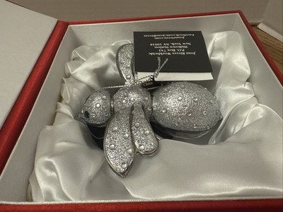 VTG Joan Rivers European Blown Glass BEE ORNAMENT 4'' Silver Glitter Rhinestones!