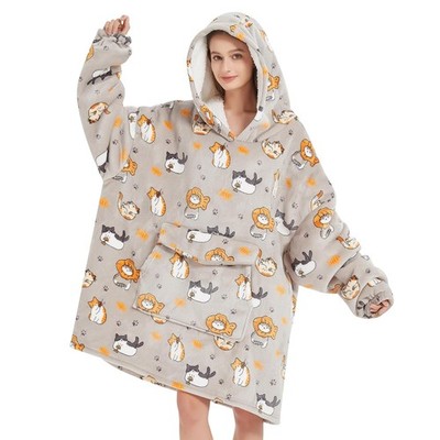 Oversized Fleece Cat Hoodies for Women and Men Adult Wearable Blanket Hoodies