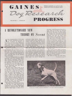 GAINES Dog Research Progress Winter 1948-1949 Revolutionary Theory on Scent +