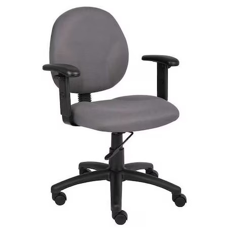 Fabric Desk Chair, 18" To 20", Adjustable Arms, Gray, 6Gnl9
