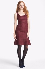 Tory Burch Drew Tweed Dress Burgundy Metallic Fit & Flare Knee Length  Size 2