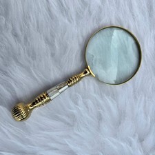 Vintage Brass Mother Of Perl Magnifying Glass 5X Handheld Magnifier