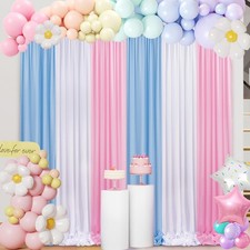 Blue Pink Backdrop Curtains 10x15ft Baby Shower Party Drapes 6 Panels