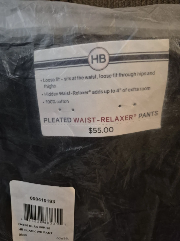 Pantalones de vestir 2 Harbor Bay nuevos con etiquetas para hombre cintura oculta calce holgado 60x28 negros y carbón Foto 4 de 4