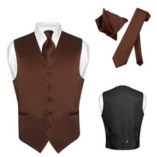 Men's Dress Vest NeckTie Hanky CHOCOLATE BROWN Neck Tie Set for Suit or Tuxedo