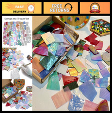 Iridescent Stained Glass Mosaic Tile Scraps for Crafts, 1Kg Irregular Pieces