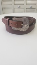 Vintage 1993 Justin's Men's Western Star Brown Leather Concho Belt Size 35