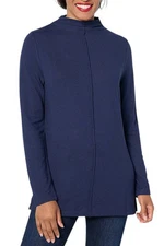 Denim & Co. Women's Heavenly Jersey Mock Neck Tunic Navy