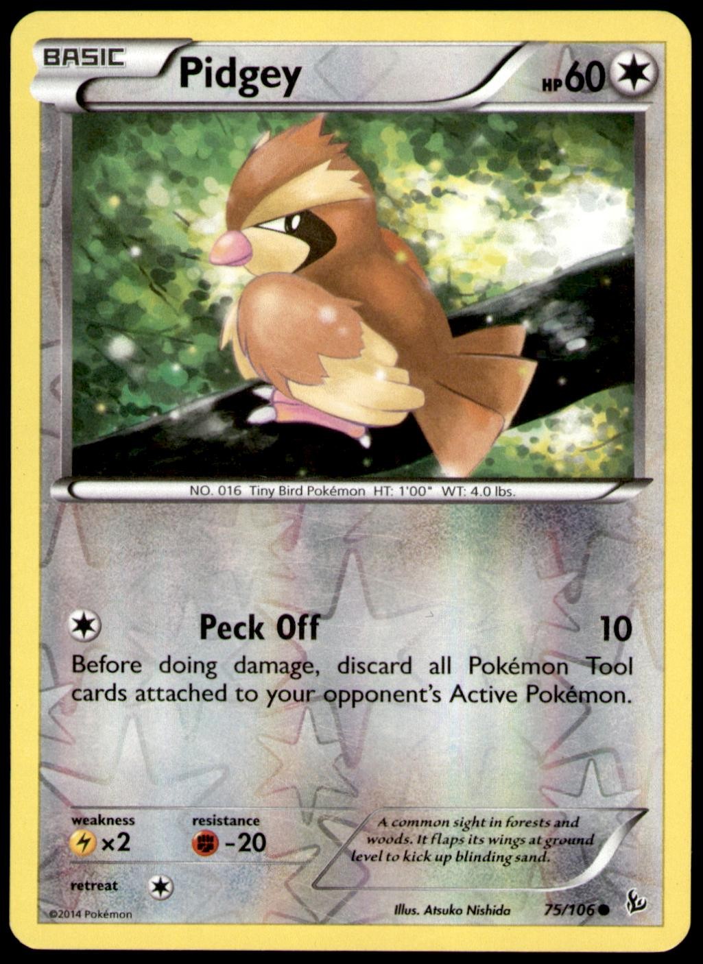 Pidgey 75/106 Common Flashfire Pokemon Reverse Holo Lightly Played