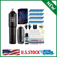 PROFESSIONAL POSEIDON Wireless Tattoo Machine Kit Rotary Cartridges Pen Needles