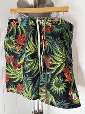 Caribbean Joe Island Supply Swim Shorts Mens L Hawaiian Floral Red Parrot Lined