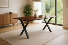 Esstisch 140 x 80 cm Akazie massiv kastanienfarben Schweizer Kante X-Gestell sch