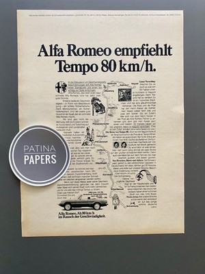 1974 Alfa Romeo empfiehlt Tempo 80 km/h Spider Oldtimer Vintage Ad Werbung