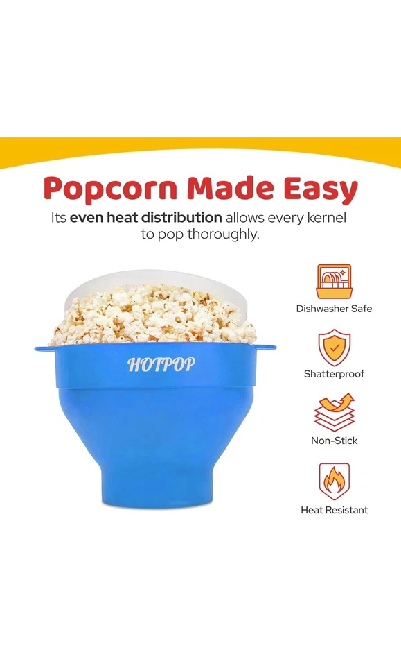 Máquina de palomitas de silicona Hotpop plegable sin BPA nueva envío rápido gratuito (azul) Foto 4 de 4
