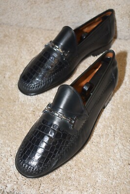 Vintage David Eden Black Crocodile Hand Stitched Italian Loafers Slip On Luxury GORGEOUS DAVID EDEN  main image 2