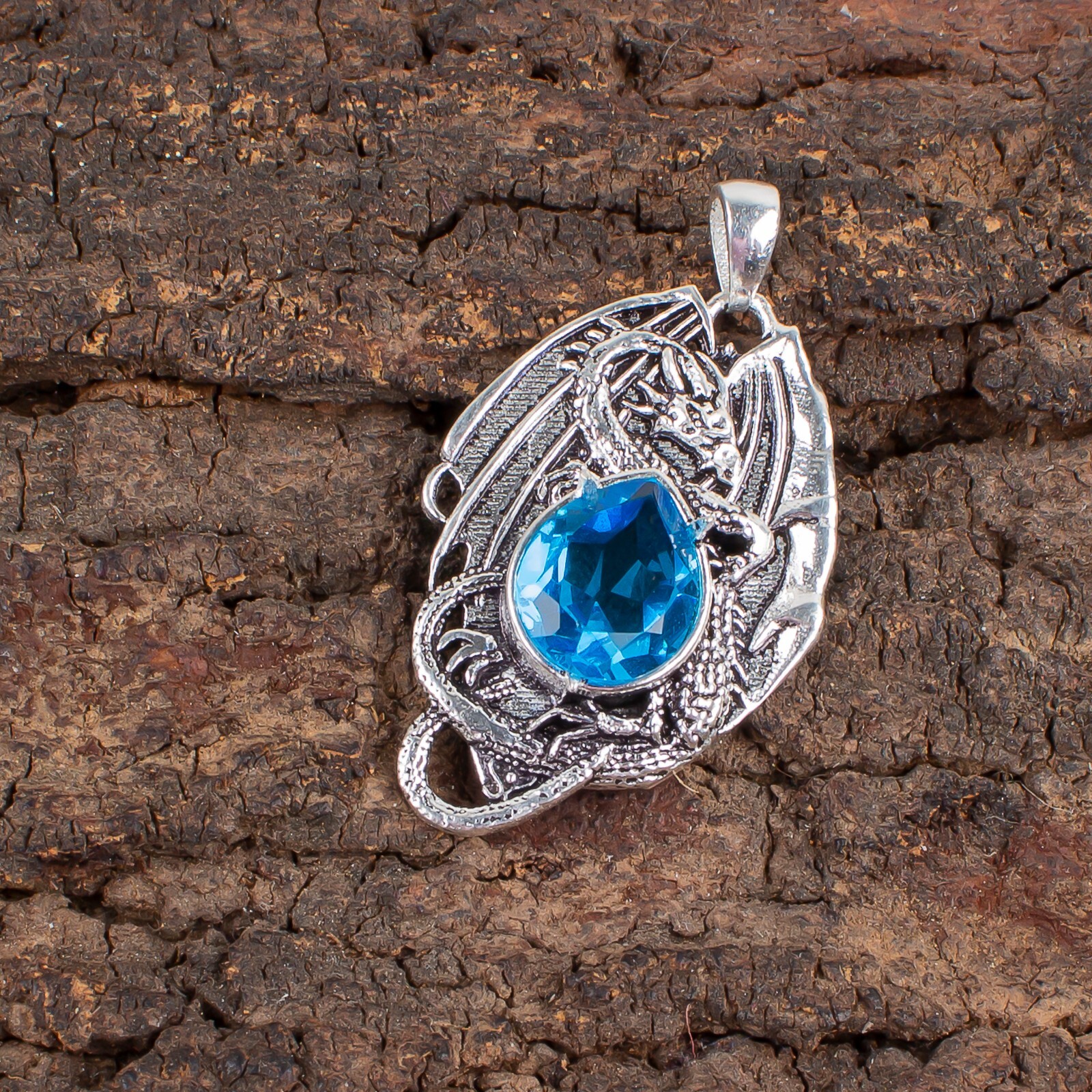 Gift For Her 925 Sterling Silver Natural Swiss Blue Topaz Gemstone Pendant Boho