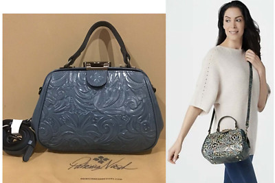 NWT Patricia Nash Gracchi Frame Leather Satchel Crossbody Bag Mirage Blue strap