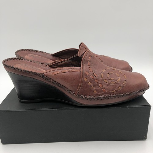Clarks Artisan Mules Women's 9 M Brown Leather Wedge Heel Decorative Stitching - Bild 10 von 20