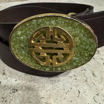 Swankybelts Gemstone Goldtone Buckle Brown Leather Belt  display picture 3