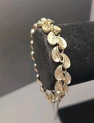 VINTAGE signiertes Modeschmuck LONGCRAFT goldfarbenes Metallarmband Blattglied