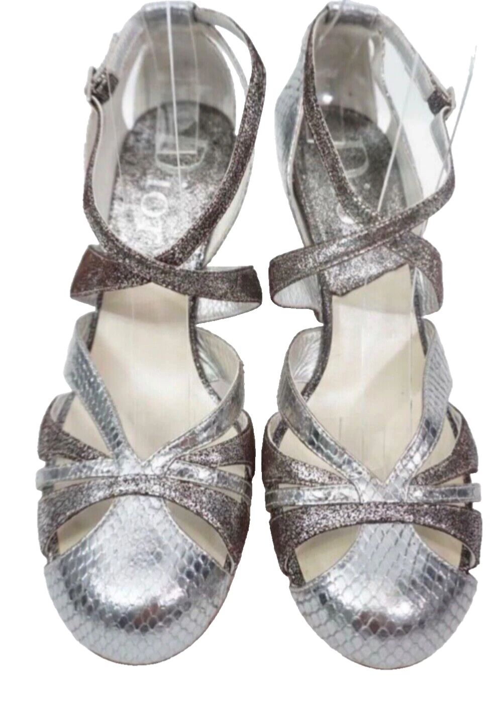 CHAUSSURES DE DANSE LATINE CHRISTIAN DIOR ÉTAIN MÉTALLIQUE/ARGENT/CUIR DE SERPENT, TAILLE 36