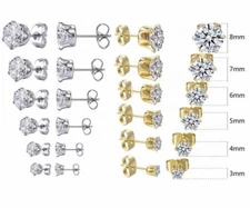 Surgical 316L Stainless Steel CZ Stud Earrings Men Women Boys Girls Gold Silver