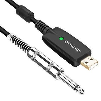 HOSONGIN USB Guitar Cable - USB Interface Male to 6.35mm 1/4'' TS Mono Electri...