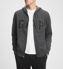 GAP Logo Zip Hoodie Gray Kanga Pockets Cotton Fleece Men  s Size 218871-80-1